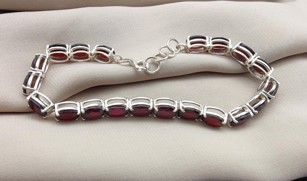 Garnet Tennis Bracelet: 925 Sterling Silver January Birthstone
