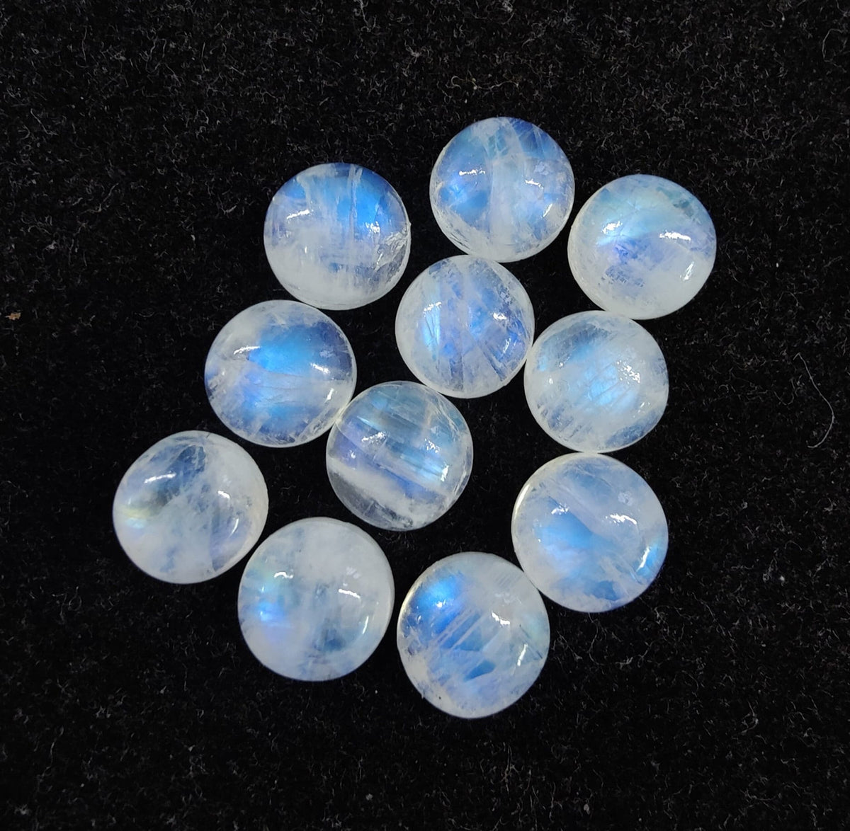 AAA+ Quality Natural Rainbow Moonstone Round Shape Cabochon Flat Back Calibrated Wholesale Gemstones, All Sizes Available