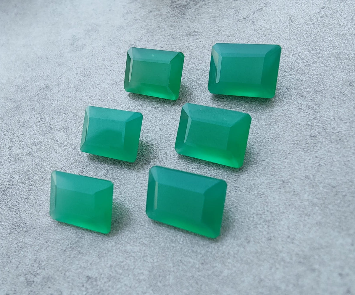 Natural Green Onyx Rectangle Shape Faceted Cut AAA+ Quality Calibrated Wholesale Gemstones, All Sizes Available