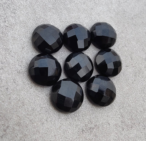 Natural Black Onyx Round Shape Checker Cut Flat Back Calibrated AAA+ Quality Wholesale Gemstones, All Sizes Available