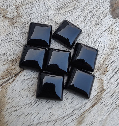 Natural Black Onyx Square Shape Cabochon Flat Back Calibrated AAA+ Quality Wholesale Gemstones, All Sizes Available