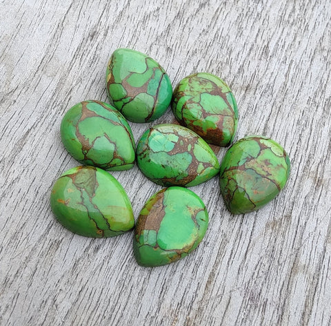 Natural Green Copper Turquoise Teardrop Shape Cabochon Flat Back Calibrated Pear Shape AAA+ Quality Wholesale Gemstones, All Sizes Available