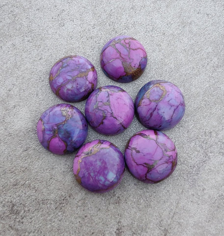 Natural Purple Copper Turquoise Round Shape Cabochon Flat Back AAA+ Quality Calibrated Wholesale Gemstones, All Sizes Available