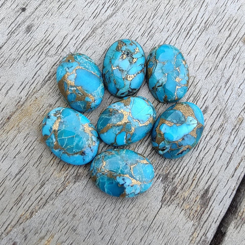 AAA+ Quality Natural Blue Copper Turquoise Oval Shape Cabochon Flat Back Calibrated Wholesale Gemstones, All Sizes Available