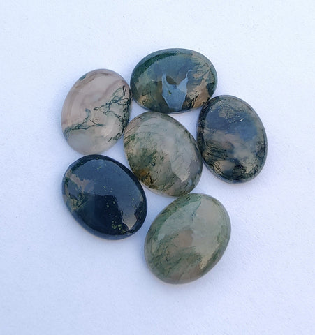 AAA+ Quality Natural Moss Agate Oval Shape Cabochon Flat Back Calibrated Wholesale Gemstones, All Sizes Available