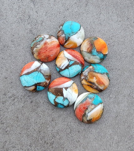 Natural Spiny Oyster Turquoise Round Shape Cabochon AAA+ Quality Flat Back Calibrated Wholesale Gemstones, All Sizes Available