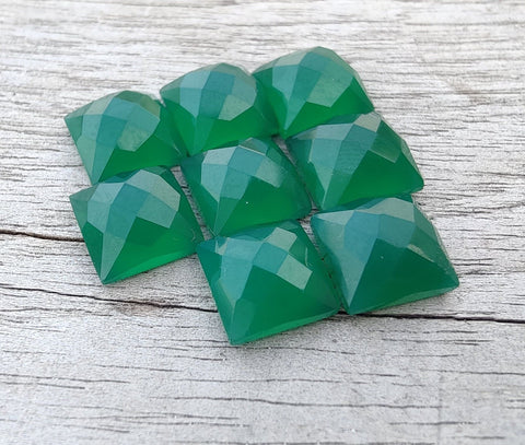 Natural Green Onyx Square Shape Checker Cut Flat Back Calibrated AAA+ Quality Wholesale Gemstones, All Sizes Available