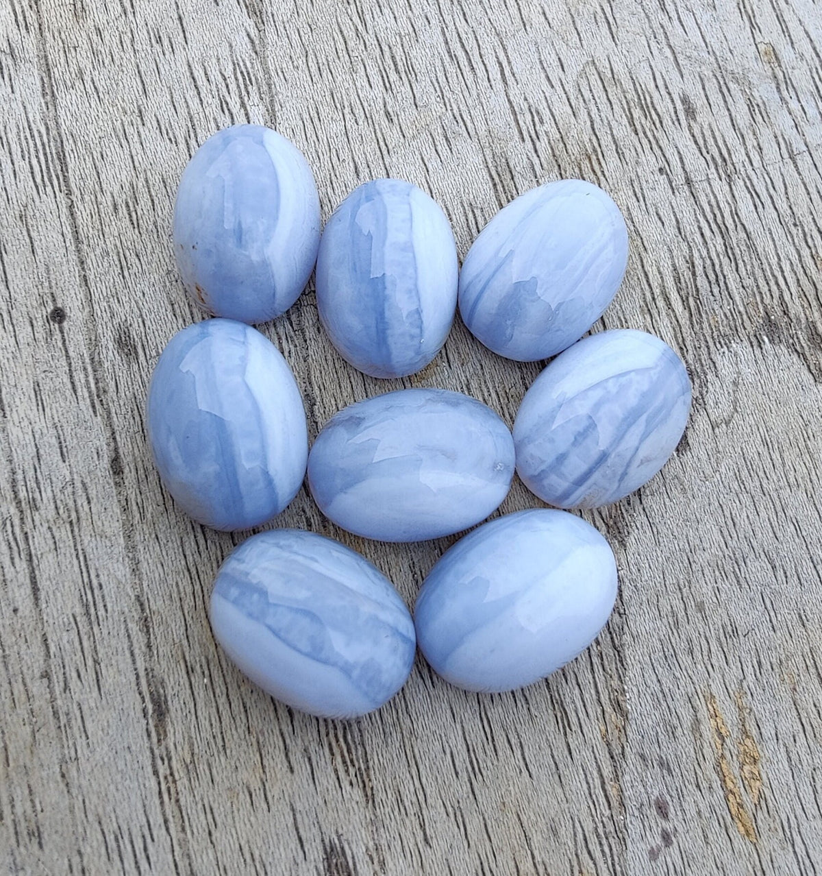 Natural Blue Lace Agate Oval Shape Cabochon Flat Back AAA+ Quality Calibrated Wholesale Gemstones, All Sizes Available