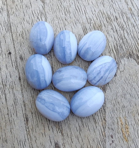 Natural Blue Lace Agate Oval Shape Cabochon Flat Back AAA+ Quality Calibrated Wholesale Gemstones, All Sizes Available