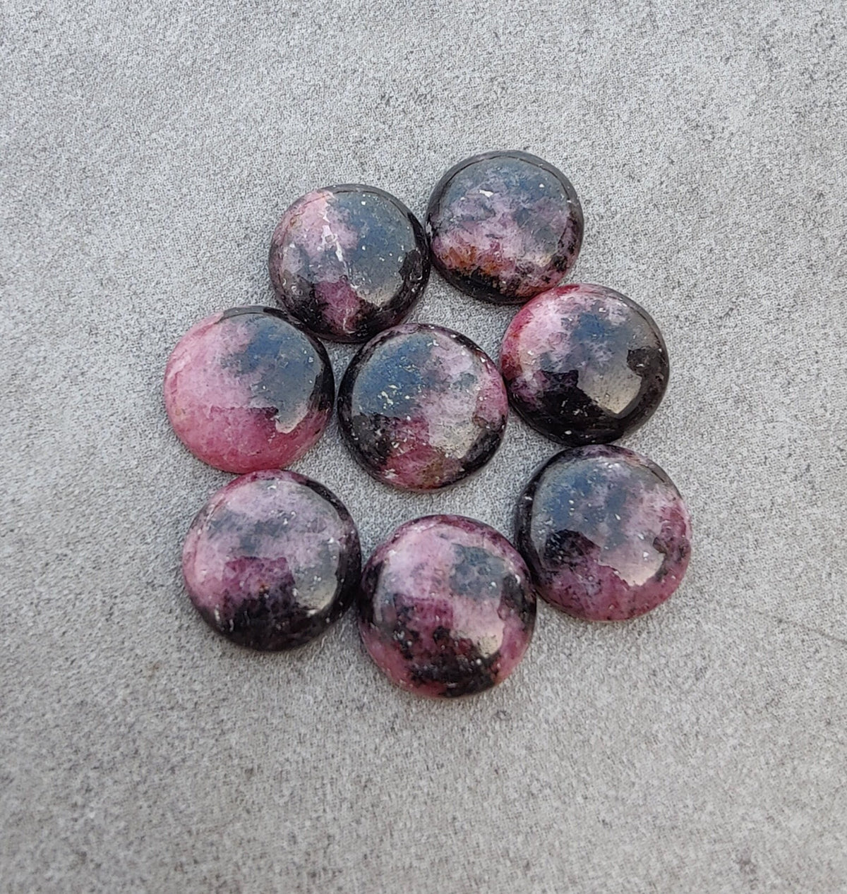 AAA+ Quality Natural Rhodonite Round Shape Cabochon Flat Back Calibrated Wholesale Gemstones, All Sizes Available