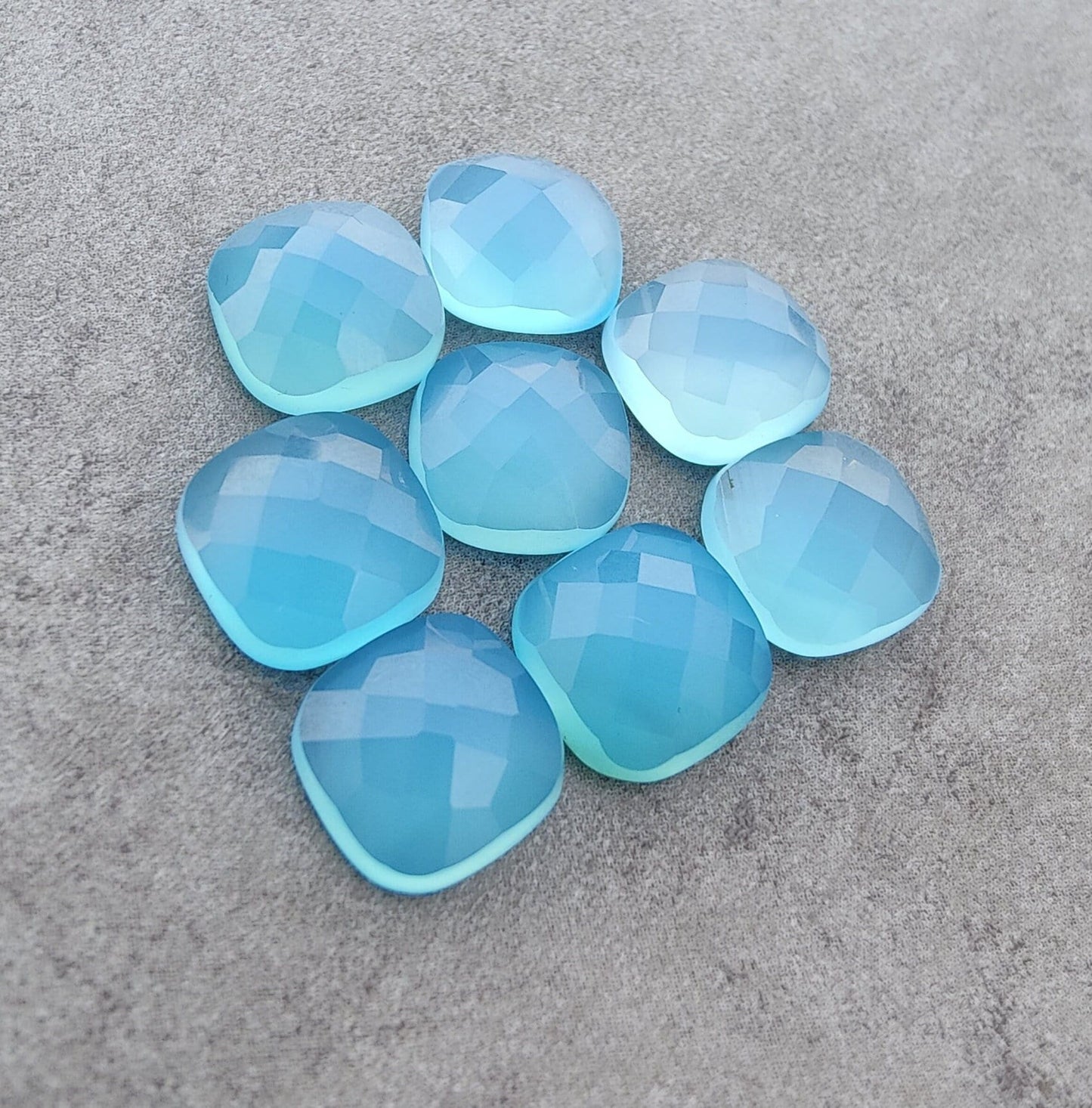 AAA+ Quality Natural Blue Chalcedony Square Cushion Shape Checker Cut Flat Back Calibrated Wholesale Gemstones, All Sizes Available