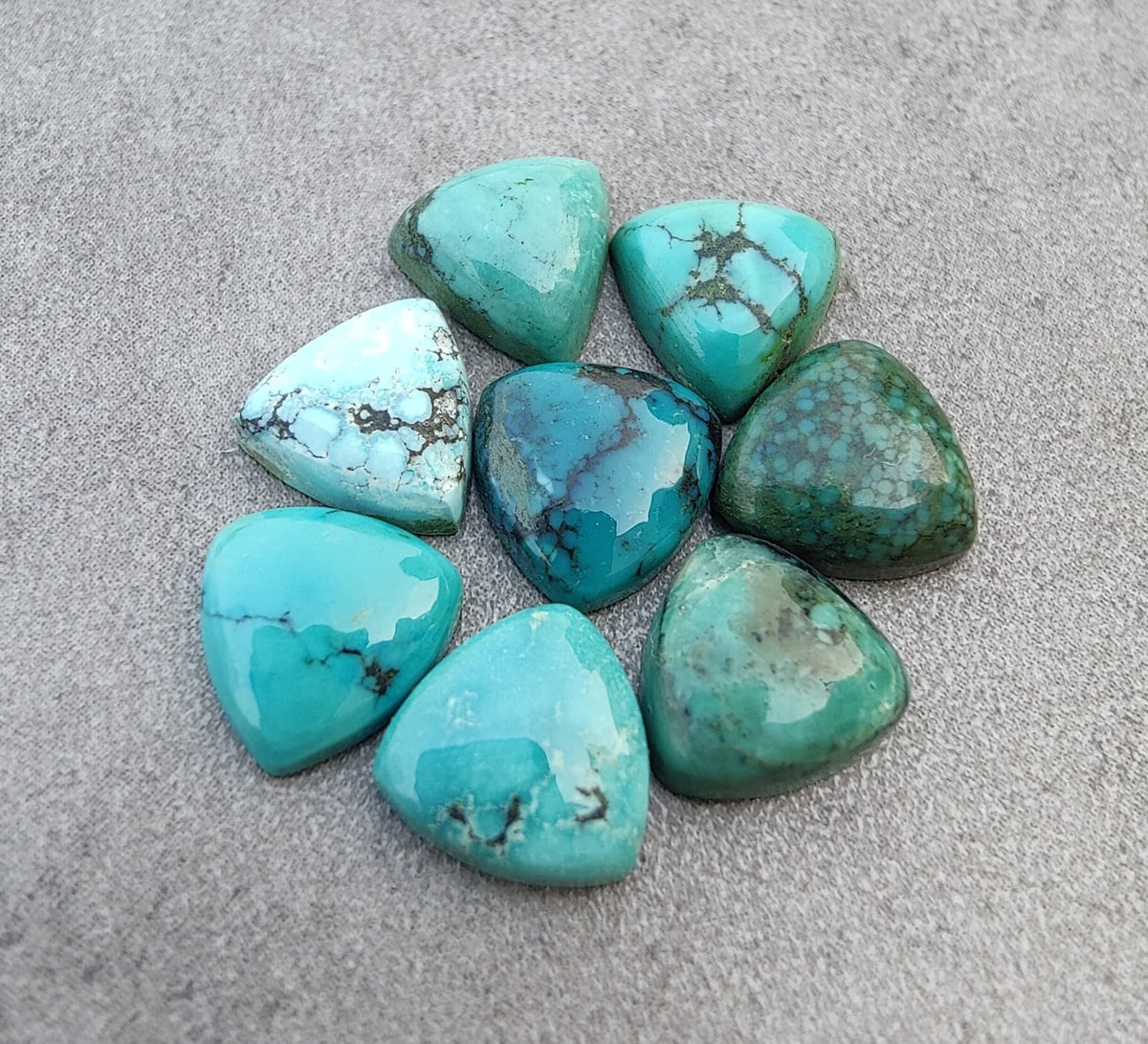 AAA+ Quality Natural Tibetan Turquoise Trillion Shape Cabochon Flat Back Calibrated Wholesale Gemstones, All Sizes Available