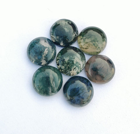 AAA+ Quality Natural Moss Agate Round Shape Cabochon Flat Back Calibrated Wholesale Gemstones, All Sizes Available