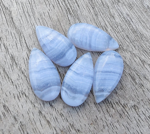 AAA+ Quality Natural Blue Lace Agate Big Teardrop Shape Cabochon Flat Back Calibrated Pear Shape Gemstones, All Sizes Available