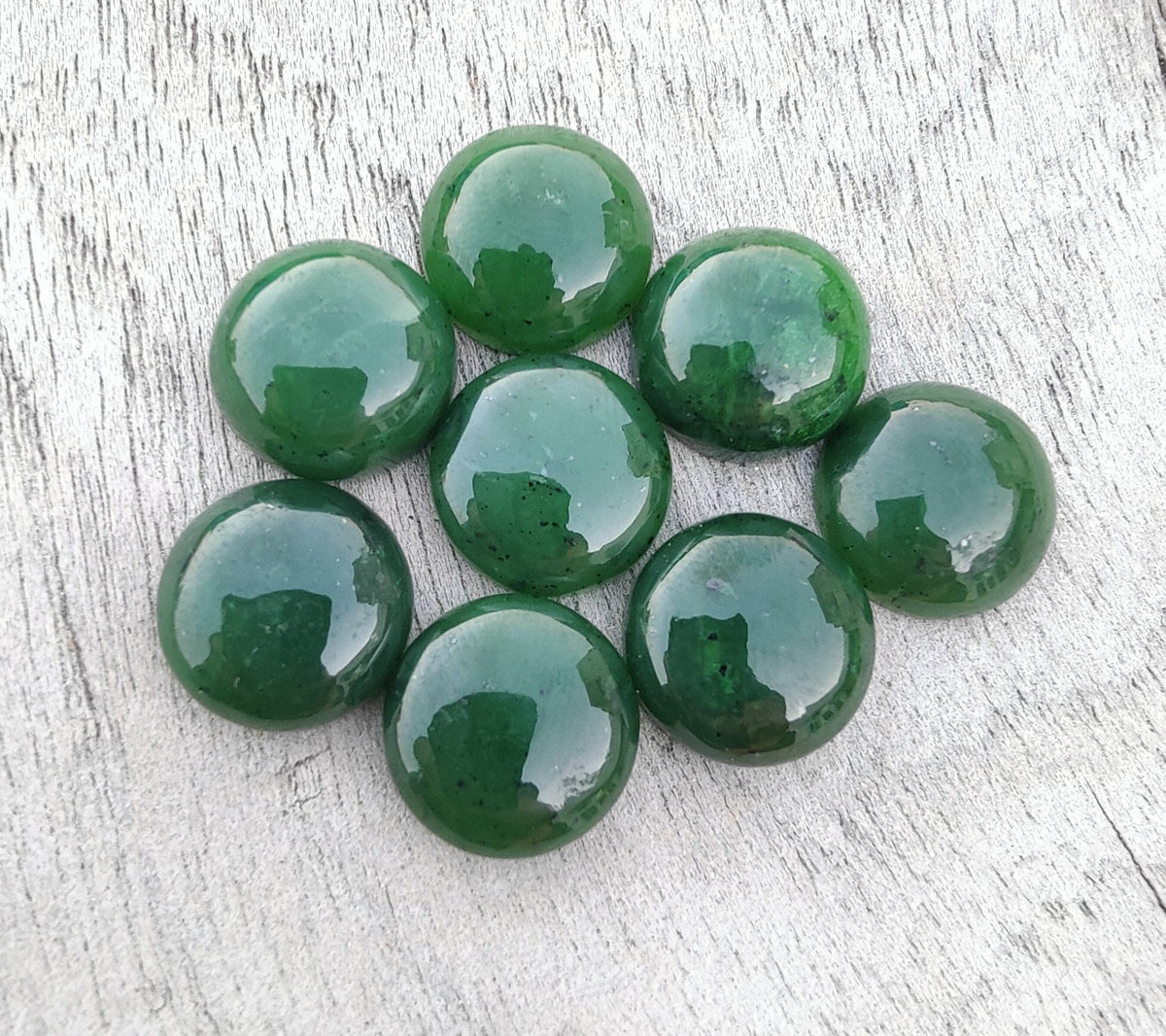 Top Grade Natural Nephrite Jade Round Shape Cabochon Flat Back Calibrated Wholesale Gemstones, Custom Sizes Available