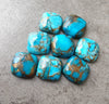 Natural Blue Copper Turquoise Cushion Shape Cabochon Flat Back Calibrated AAA+ Quality Wholesale Gemstones, All Sizes Available