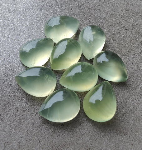 AAA+ Quality Natural Prehnite Pear Shape Cabochon Flat Back Calibrated Teardrop Shape Wholesale Gemstones, All Sizes Available