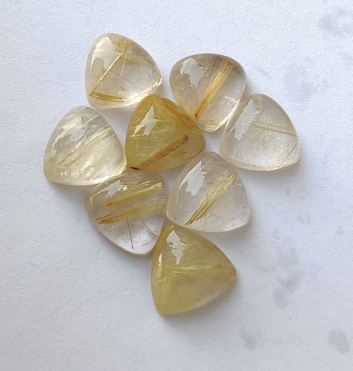 AAA+ Quality Natural Golden Rutile Trillion Shape Cabochon Flat Back Calibrated Wholesale Gemstones, All Sizes Available