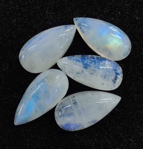 Natural Rainbow Moonstone Big Pear Shape Cabochon Flat Back Calibrated Teardrop Shape AAA+ Quality Gemstones, All Sizes Available