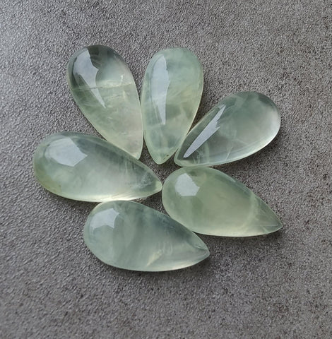 AAA+ Quality Natural Prehnite Big Pear Shape Cabochon Flat Back Calibrated Teardrop Shape Gemstones, All Sizes Available