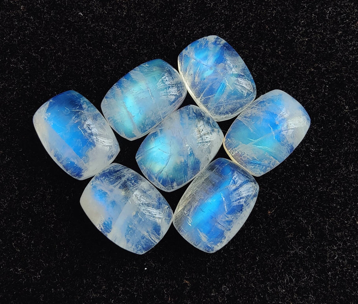 AAA+ Quality Natural Rainbow Moonstone Rectangle Cushion Shape Cabochon Flat Back Calibrated Wholesale Gemstones, All Sizes Available