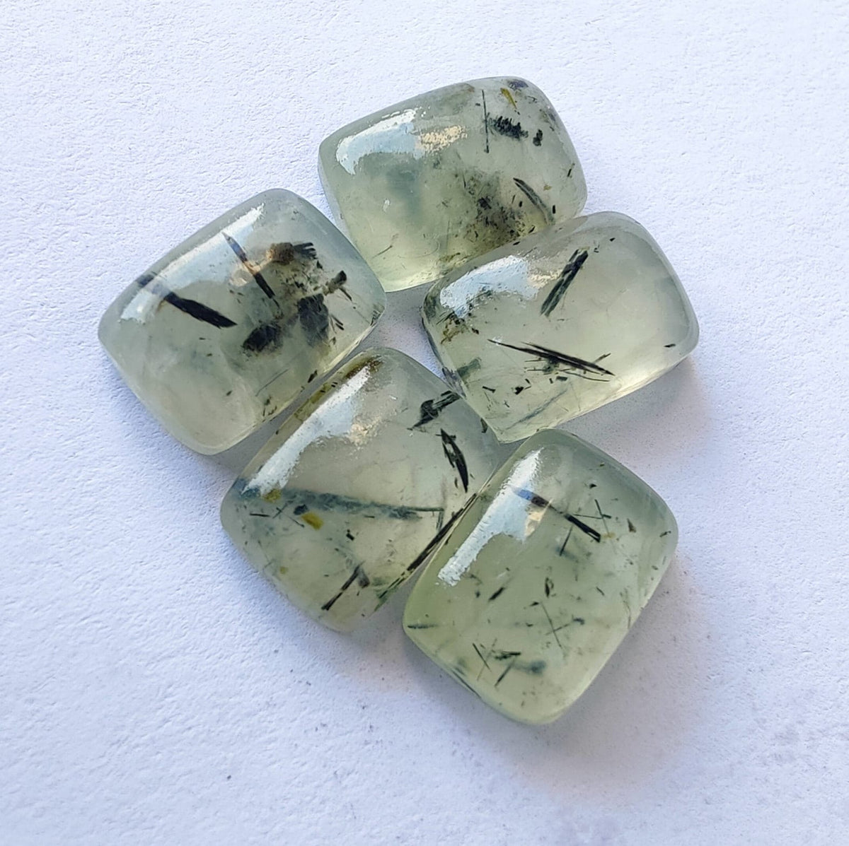 AAA+ Quality Natural Prehnite Rutile Rectangle Cushion Shape Cabochon Flat Back Calibrated Wholesale Gemstones, All Sizes Available