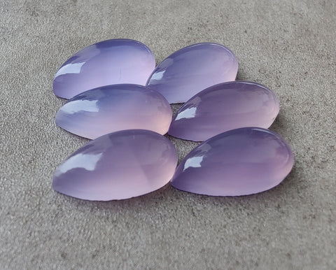 AAA+ Quality Natural Lavender Chalcedony Big Pear Shape Cabochon Flat Back Calibrated Teardrop Shape Gemstones, All Sizes Available