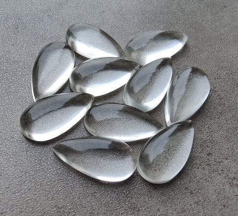 Natural Crystal Quartz Big Pear Shape Cabochon Flat Back Calibrated Teardrop Shape AAA+ Quality Wholesale Gemstones, All Sizes Available