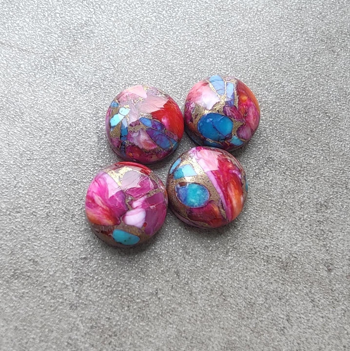 AAA+ QUALITY NATURAL PINK SPINY OYSTER ROUND SHAPE CABOCHON FLAT BACK CALIBRATED GEMSTONES, ALL SIZES AVAILABLE