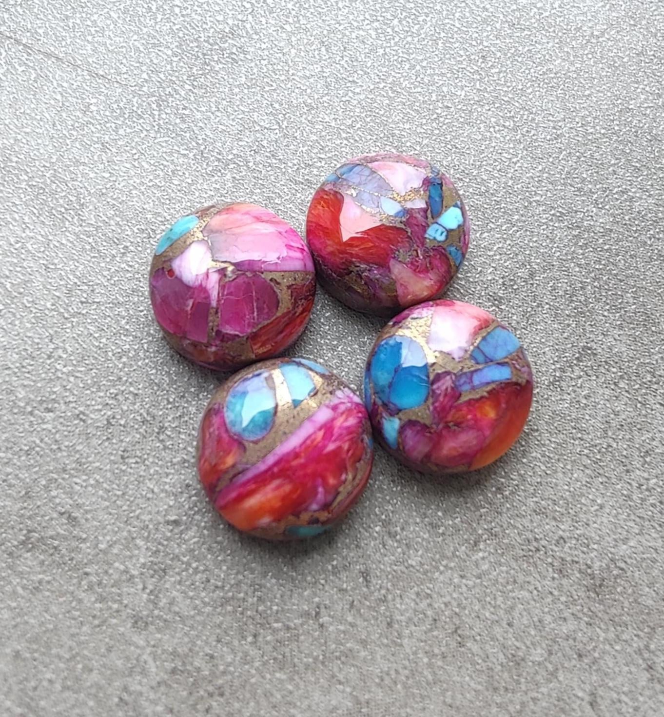 AAA+ QUALITY NATURAL PINK SPINY OYSTER ROUND SHAPE CABOCHON FLAT BACK CALIBRATED GEMSTONES, ALL SIZES AVAILABLE