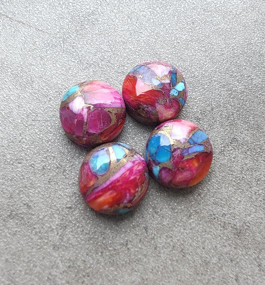 AAA+ QUALITY NATURAL PINK SPINY OYSTER ROUND SHAPE CABOCHON FLAT BACK CALIBRATED GEMSTONES, ALL SIZES AVAILABLE