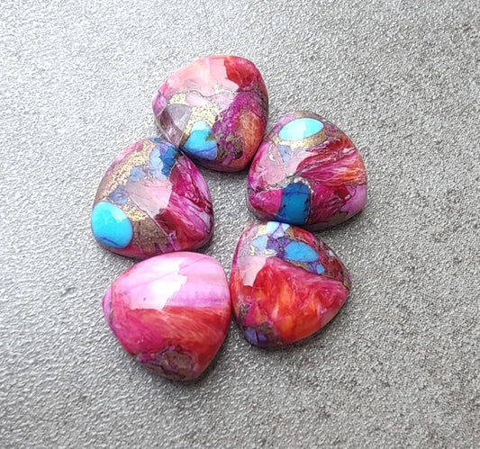 AAA+ QUALITY NATURAL PINK SPINY OYSTER TRILLION SHAPE CABOCHON FLAT BACK CALIBRATED GEMSTONES, ALL SIZES AVAILABLE