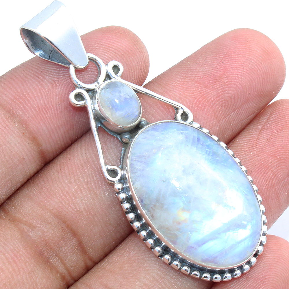925 SOLID STERLING SILVER NATURAL RAINBOW MOONSTONE PENDANT