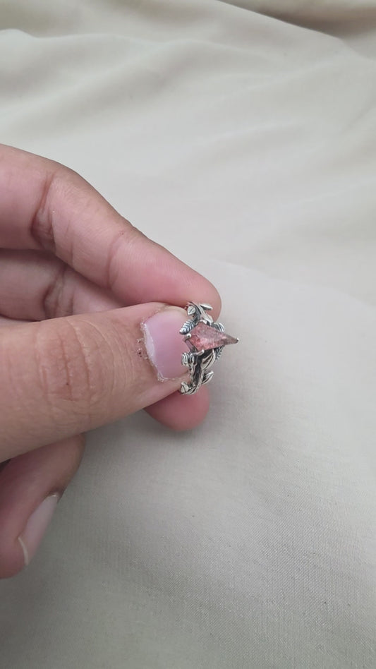 925 Sterling Silver Strawberry Quartz Ring Marquise Gemstone Leaf Ring Pink Quartz Boho Dainty Jewelry Gift for Her