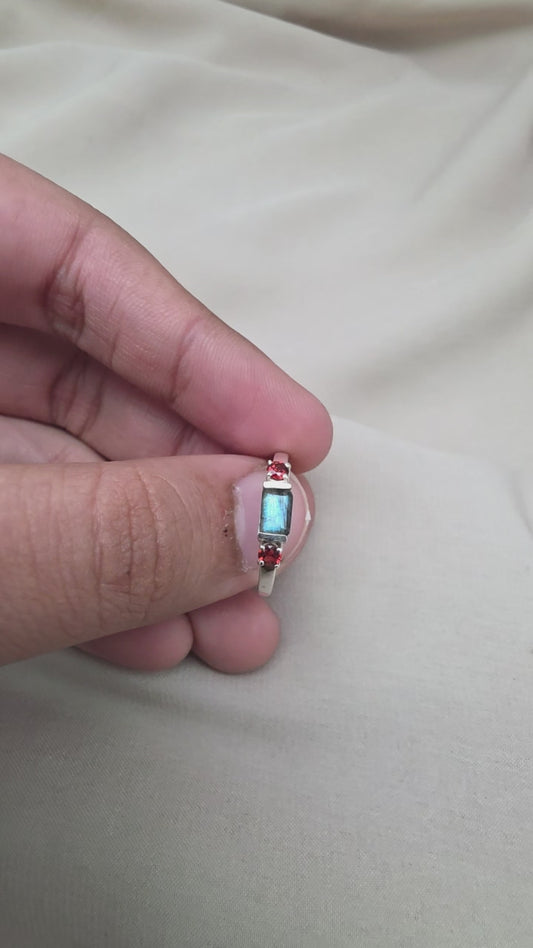 925 SOLID STERLING SILVER NATURAL LABRADORITE GEMSTONE HANDMADE RING, GARNET WEDDING RING ALL SIZES AVAILABLE