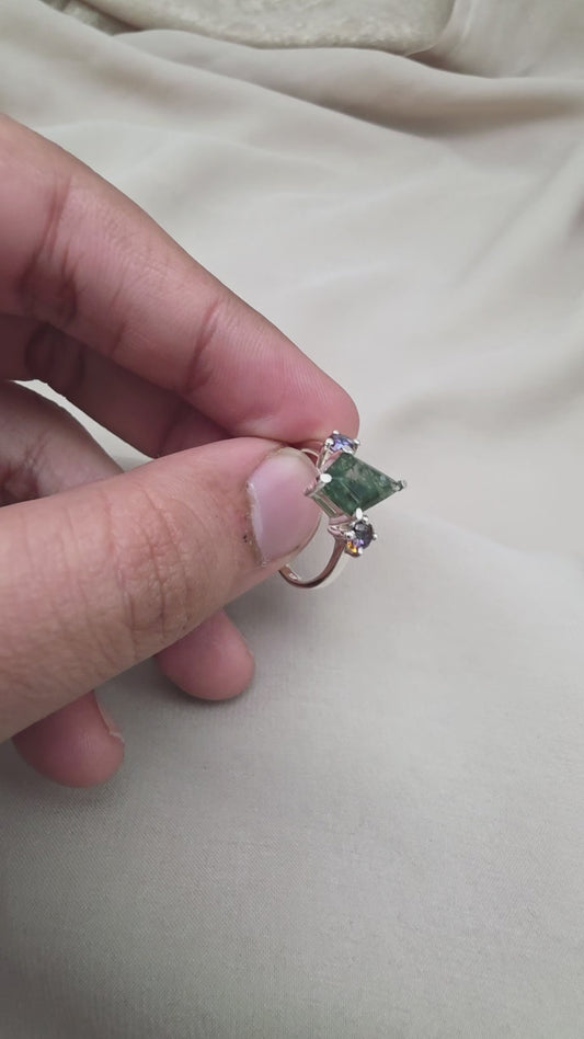 925 SOLID STERLING SILVER NATURAL MOSS AGATE GEMSTONE HANDMADE RING, MYSTIC TOPAZ BRIDAL RING ALL SIZES AVAILABLE