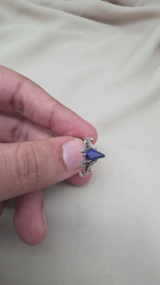 925 SOLID STERLING SILVER NATURAL LAPIS LAZULI GEMSTONE HANDMADE RING, LEAF DEGISN BRIDAL RING ALL SIZES AVAILABLE