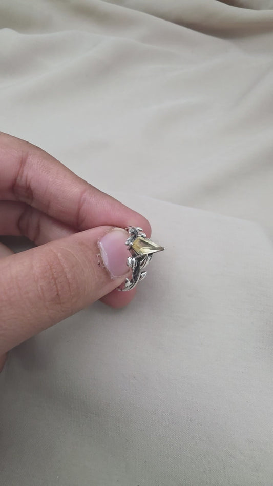 925 SOLID STERLING SILVER NATURAL CITRINE GEMSTONE HANDMADE RING, LEAF DEGISN BRIDAL RING ALL SIZES AVAILABLE