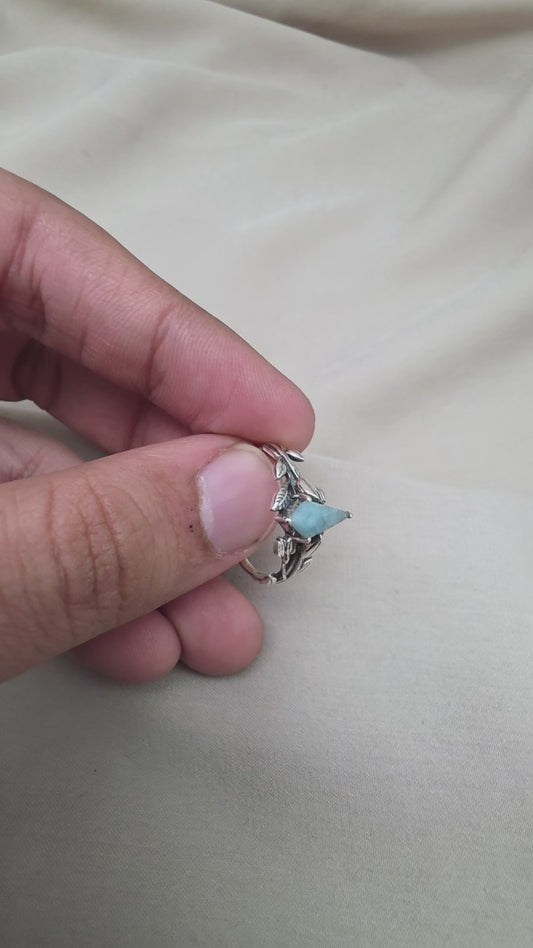 925 SOLID STERLING SILVER NATURAL AQUAMARINE GEMSTONE HANDMADE RING, LEAF DEGISN BRIDAL RING ALL SIZES AVAILABLE