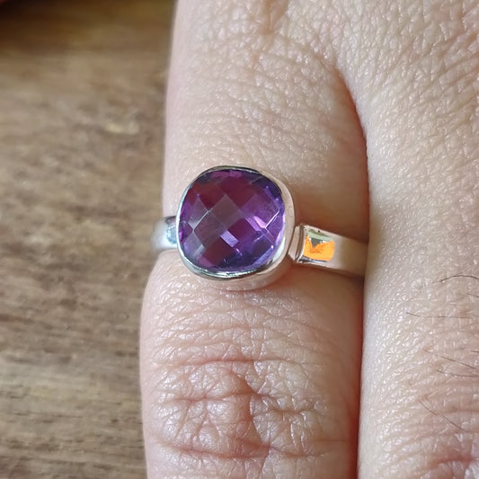 925 SOLID STERLING SILVER NATURAL PURPLE AMETHYST GEMSTONES HANDMADE RING, ALL SIZES AVAILABLE